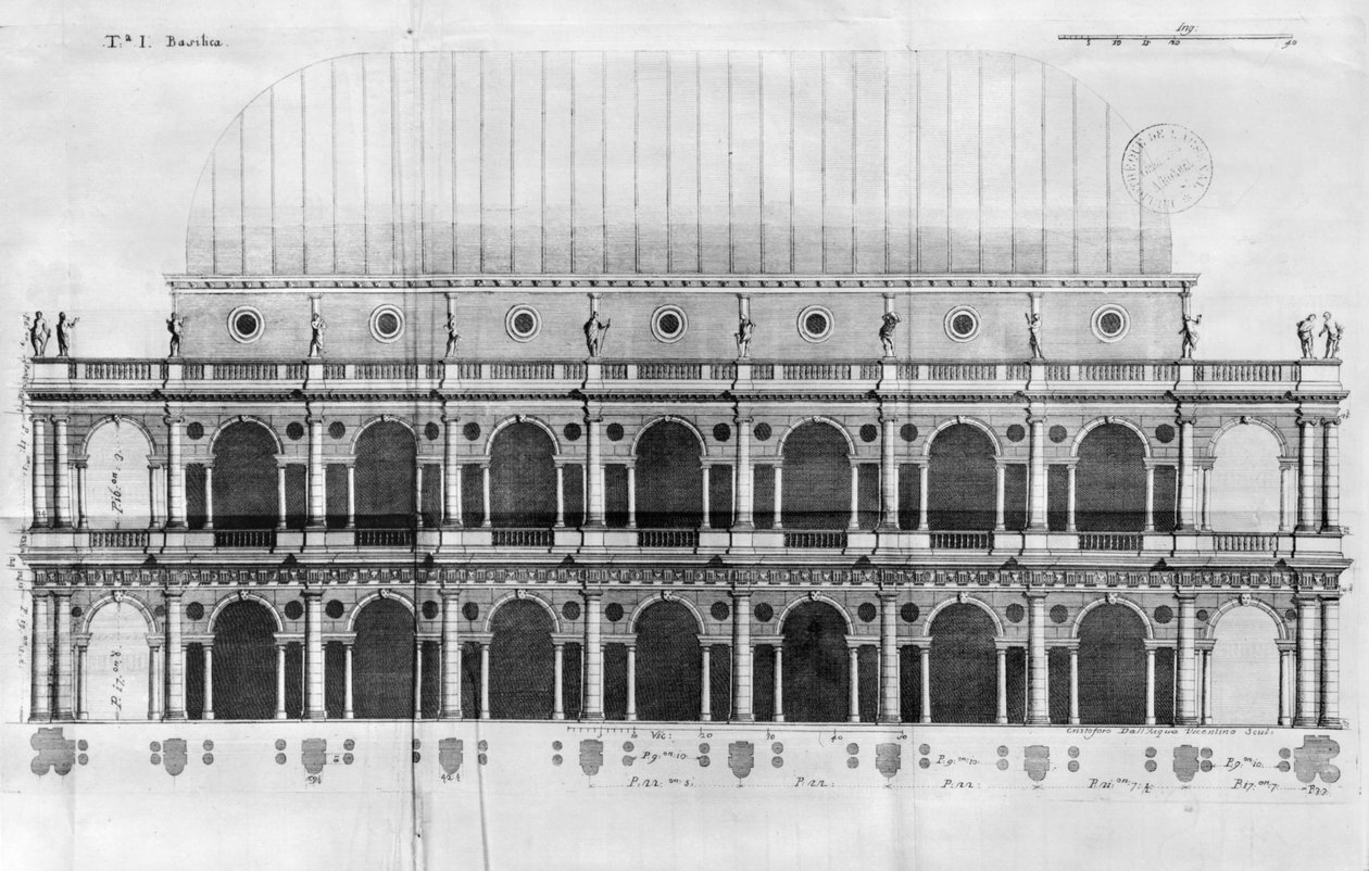 Bazylika Palladiana w Vicenzy, zaprojektowana przez Andreę Palladio (1508-80) (e, grawerowanie) autorstwa Italian School