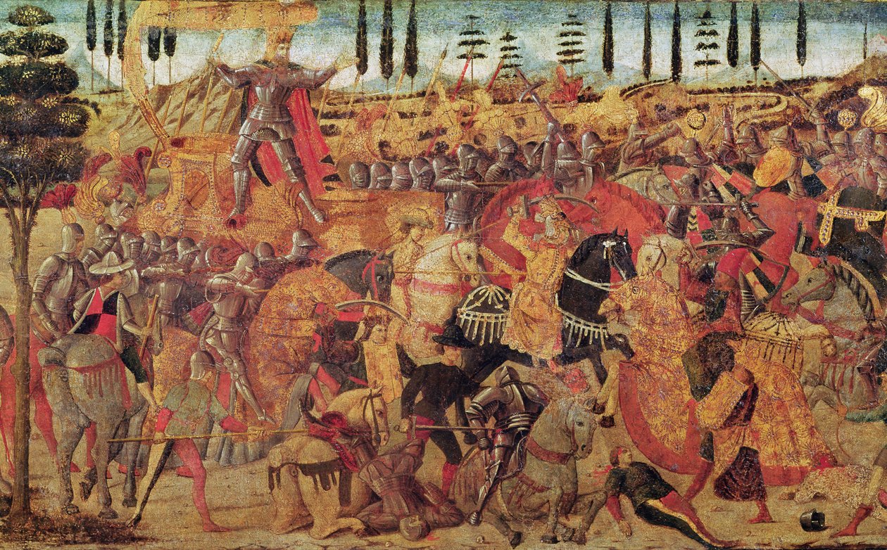 Bitwa między Dariuszem (399-330 pne) a Aleksandrem Wielkim (356-323 pne) (olej na panelu) autorstwa Italian School