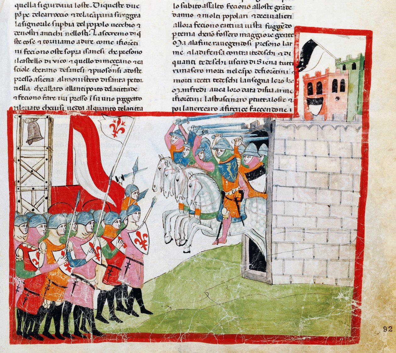 Bitwa pod Montaperti, miniatury Pacino di Buonaguida (ok. 1280-przed 1340) z Nuova Cronica, Giovanni Villani, rękopis Chigiano L VIII 296 autorstwa Italian School