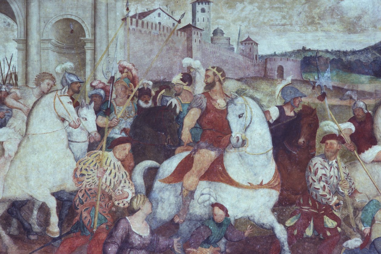 Scena bitwy poza murami miasta, ok. 1460 (fresk) autorstwa Italian School