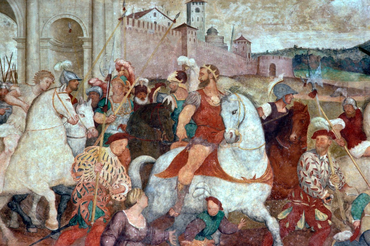 Scena bitwy za murami miasta, ok. 1460 r. (fresk) autorstwa Italian School