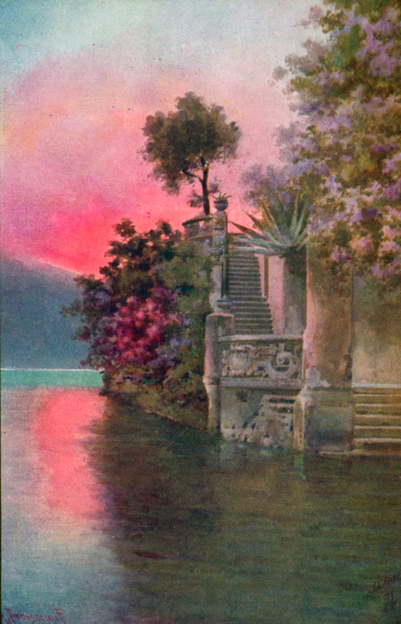 Bellagio, jezioro Como, Włochy (kolorowa litografia) autorstwa Italian School