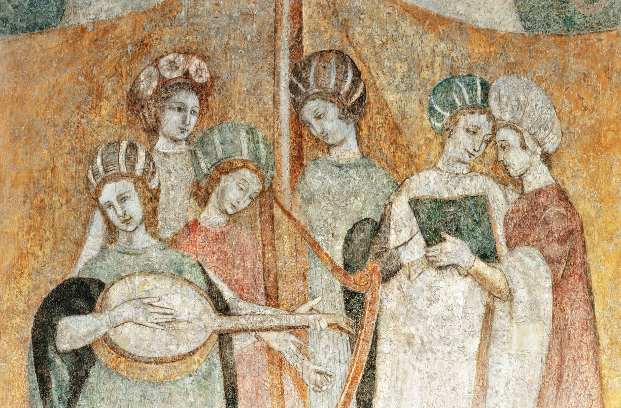Bicocca degli Arcimboldi: fresk z XV wieku, detal przedstawiający kobiety grające muzykę (fresk) autorstwa Italian School