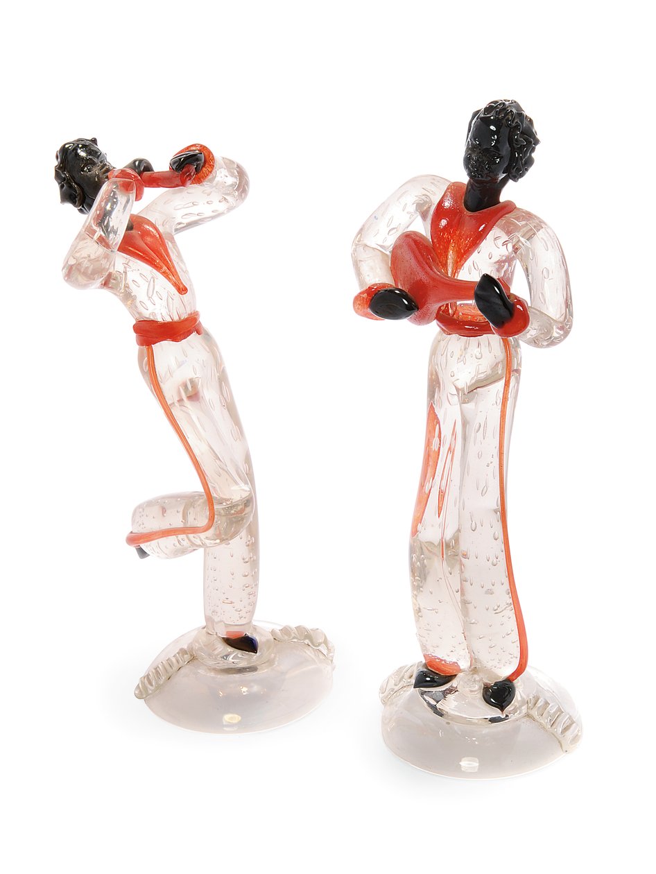 Figurki minstreli z Blackamoor, ok. 1938 r. (szkło) autorstwa Italian School