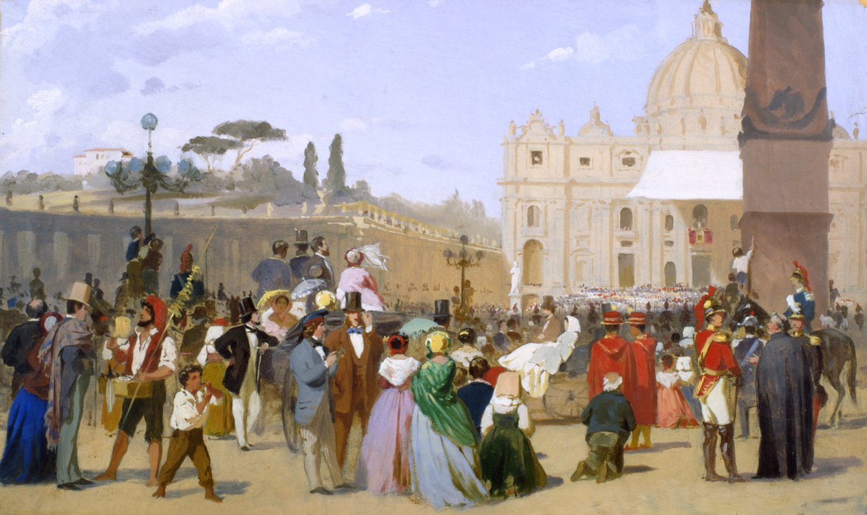Błogosławieństwo Piusa IX z balkonu św. Piotra, ok. 1846-78 autorstwa Italian School