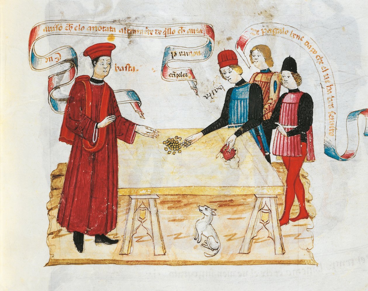 Przekupstwo miniatury sędziowskiej z Księgi Przywilejów, rękopis, Włochy XV wiek. autorstwa Italian School