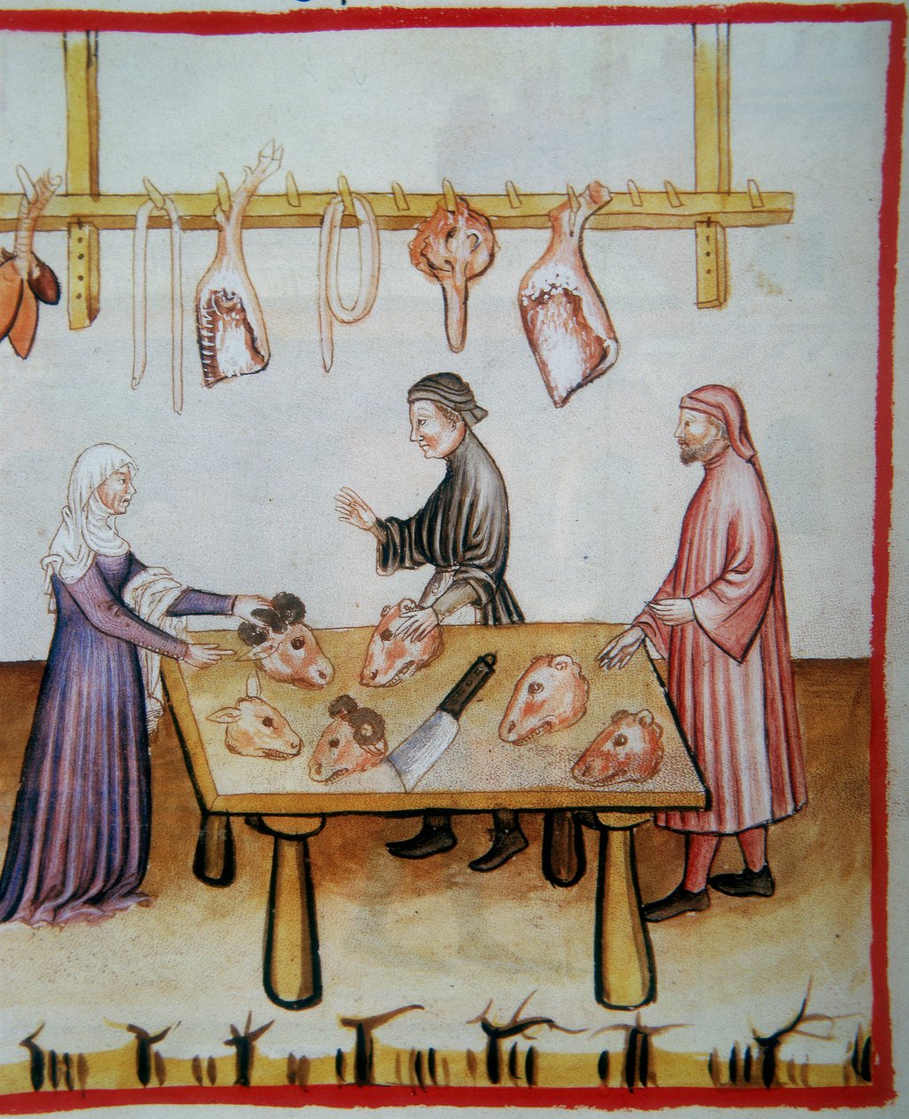 Masowanie głów zwierząt. Oświetlenie z Codex Vindobonensis Series Nova 2644 (fol.76v), Tacuinum Sanitatis autorstwa Italian School