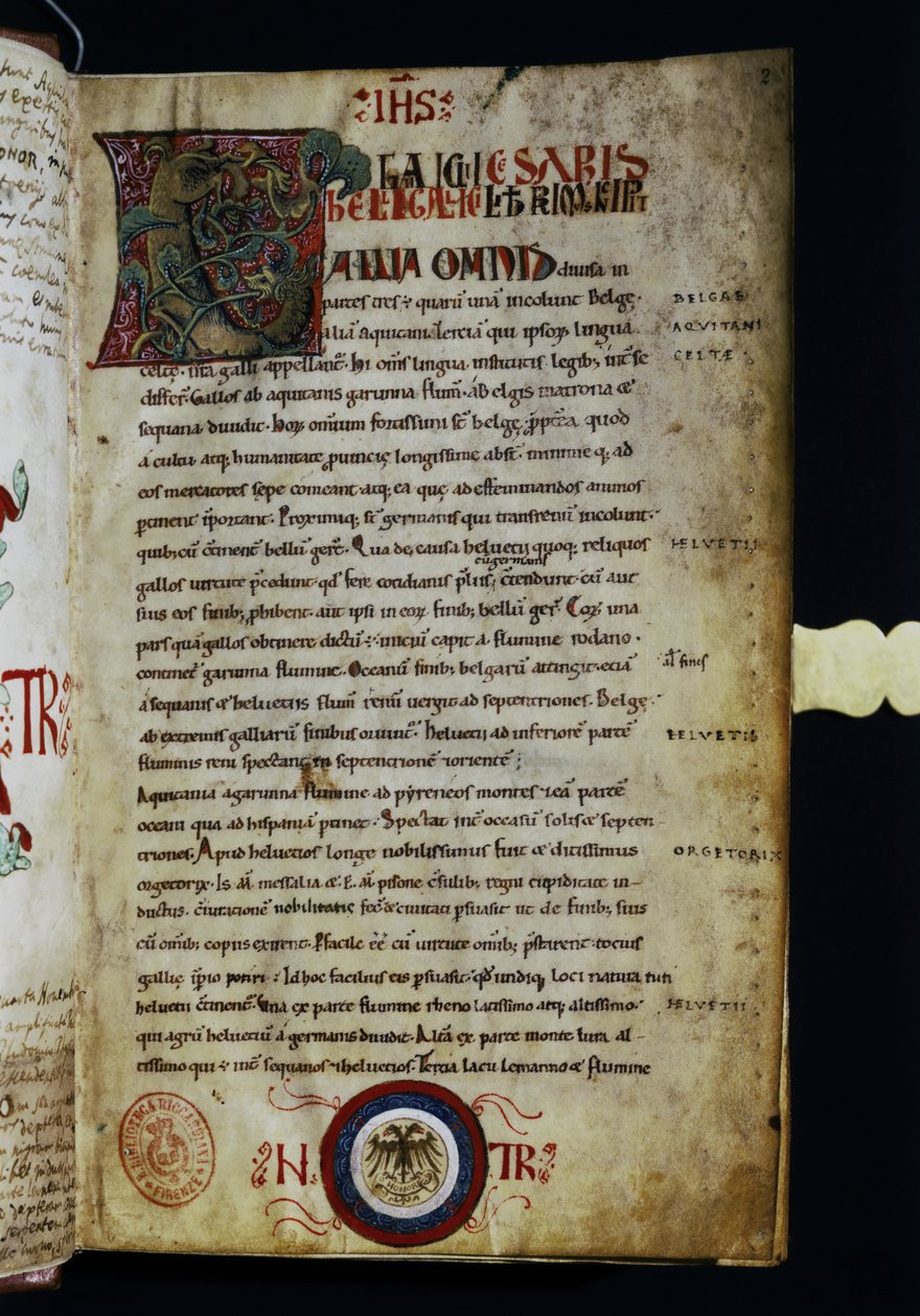 CAESAR Gaius Julius: Strona z "Commentarii de Bello Gallico". autorstwa Italian School