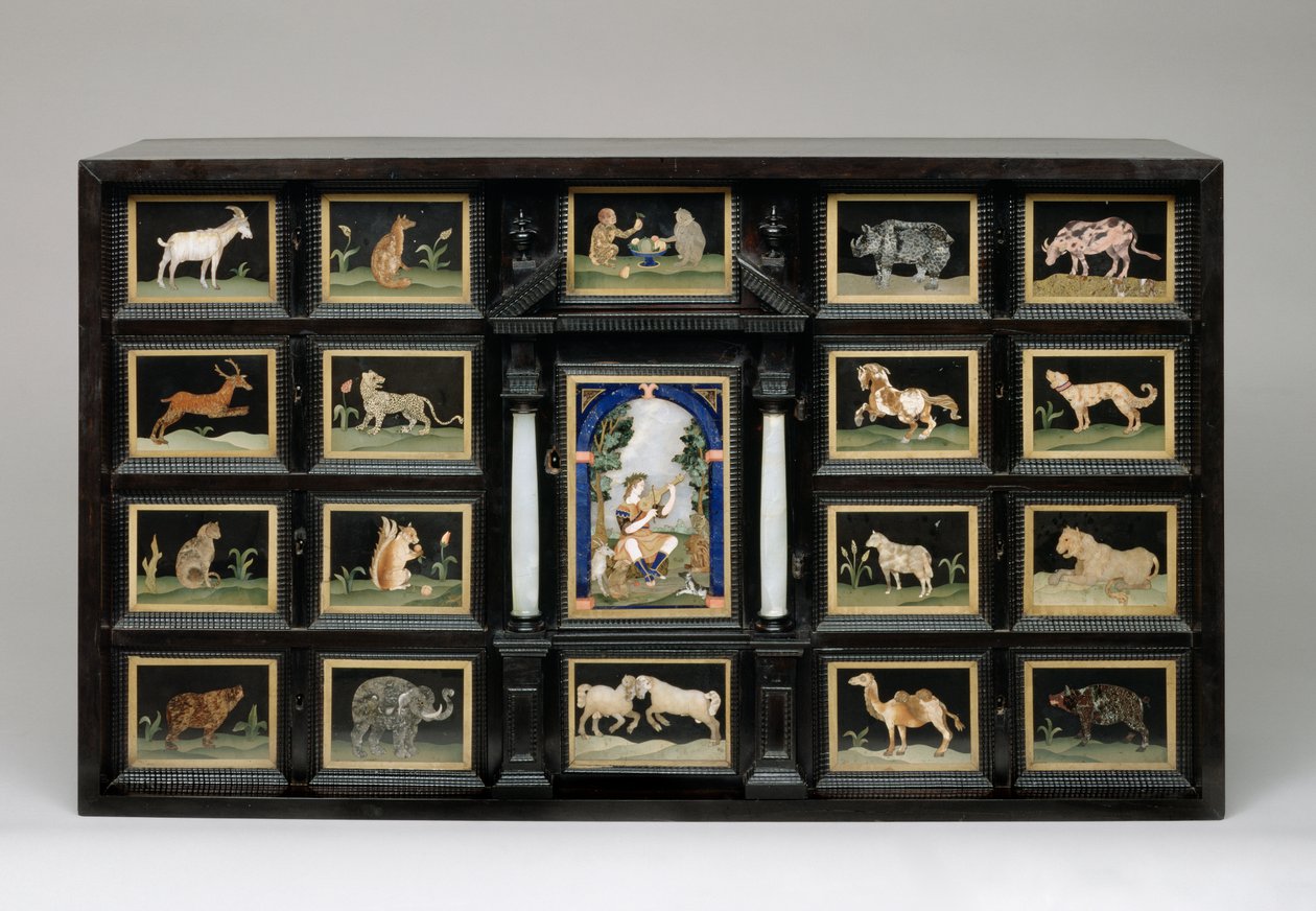 Szafka, ok. 1620 (drewno gruszy, heban, alabaster i panele Pietrre Dure) autorstwa Italian School