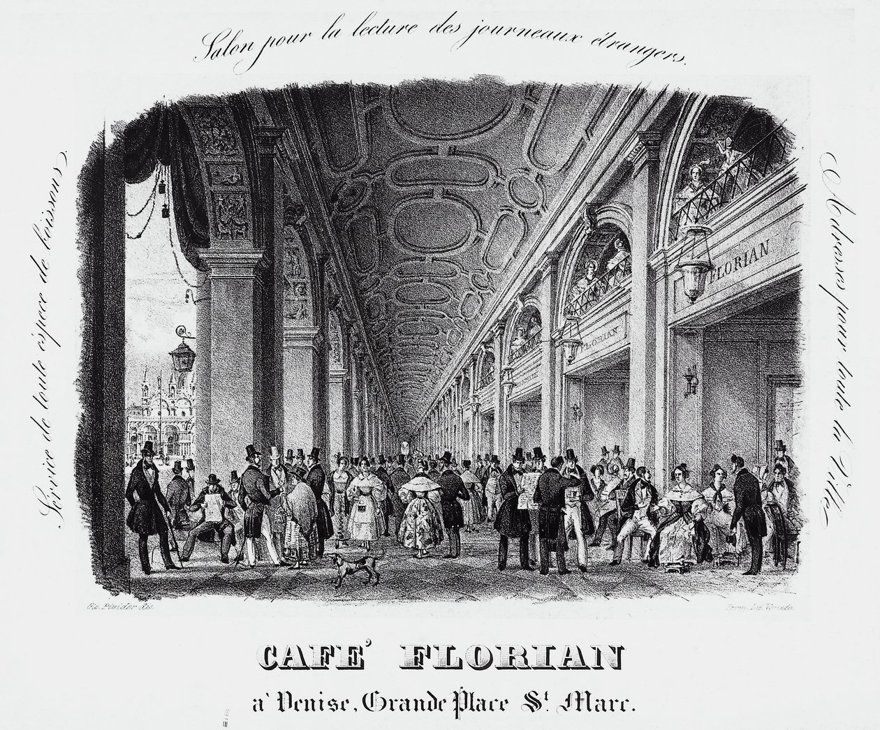 Caffe Florian na Piazza San Marco w Wenecji, rycina, Włochy autorstwa Italian School