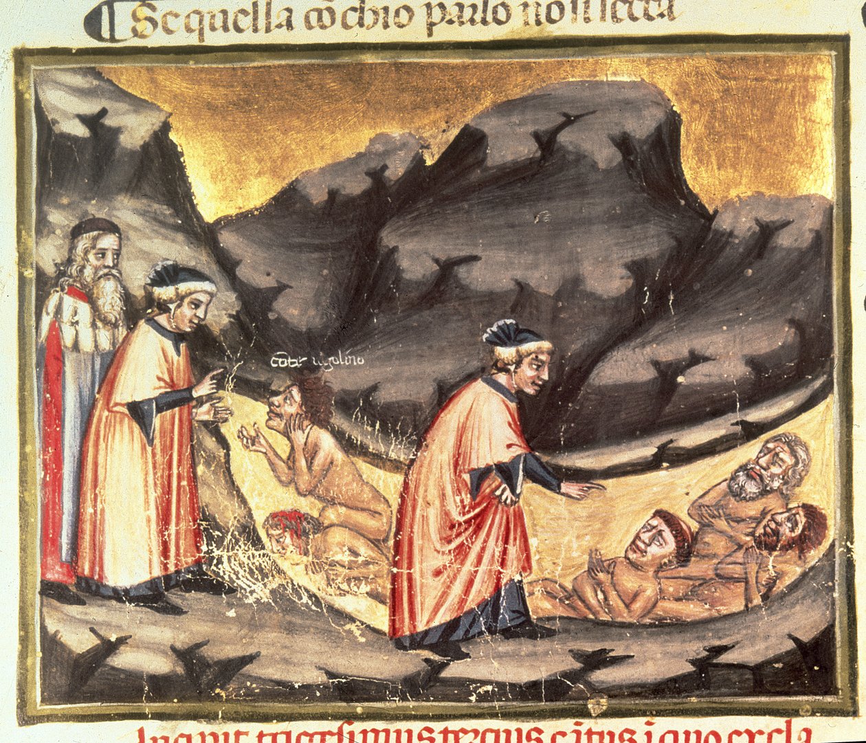 Canto XXXIII Dante i Wergiliusz spotykają Ugolina w Kręgu Zdrajców, z Boskiej Komedii (Piekło), ok. 1313 autorstwa Italian School