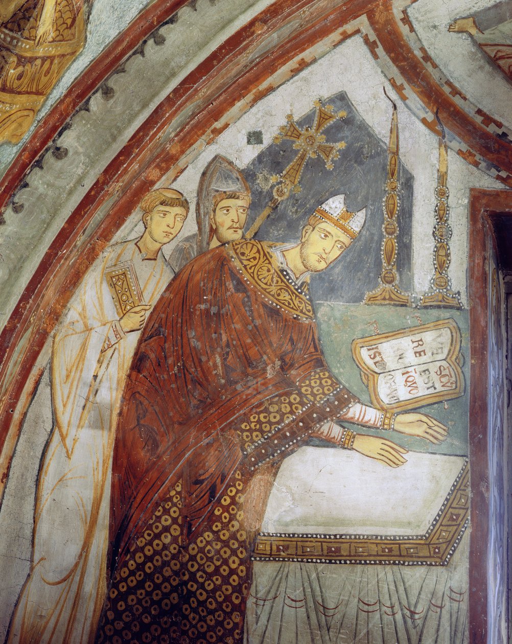 Kardynał Ugolino di Ostia (późniejszy papież Grzegorz IX), konsekracja kaplicy, kaplica św. Grzegorza, ok. 1224 autorstwa Italian School