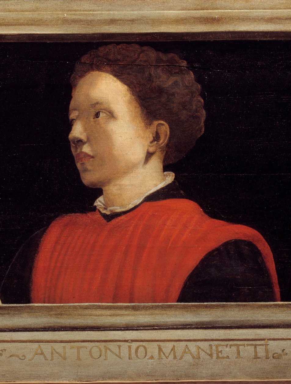 Cassone z 5 portretami mistrza florenckiego renesansu detalu z portretem Manetti Rutilio di Lorenzo (1571-1639). Szkoła włoska XVI wieku. Poniższy napis prawdopodobnie jest kolejny. Muzeum Luwru w Paryżu. autorstwa Italian School