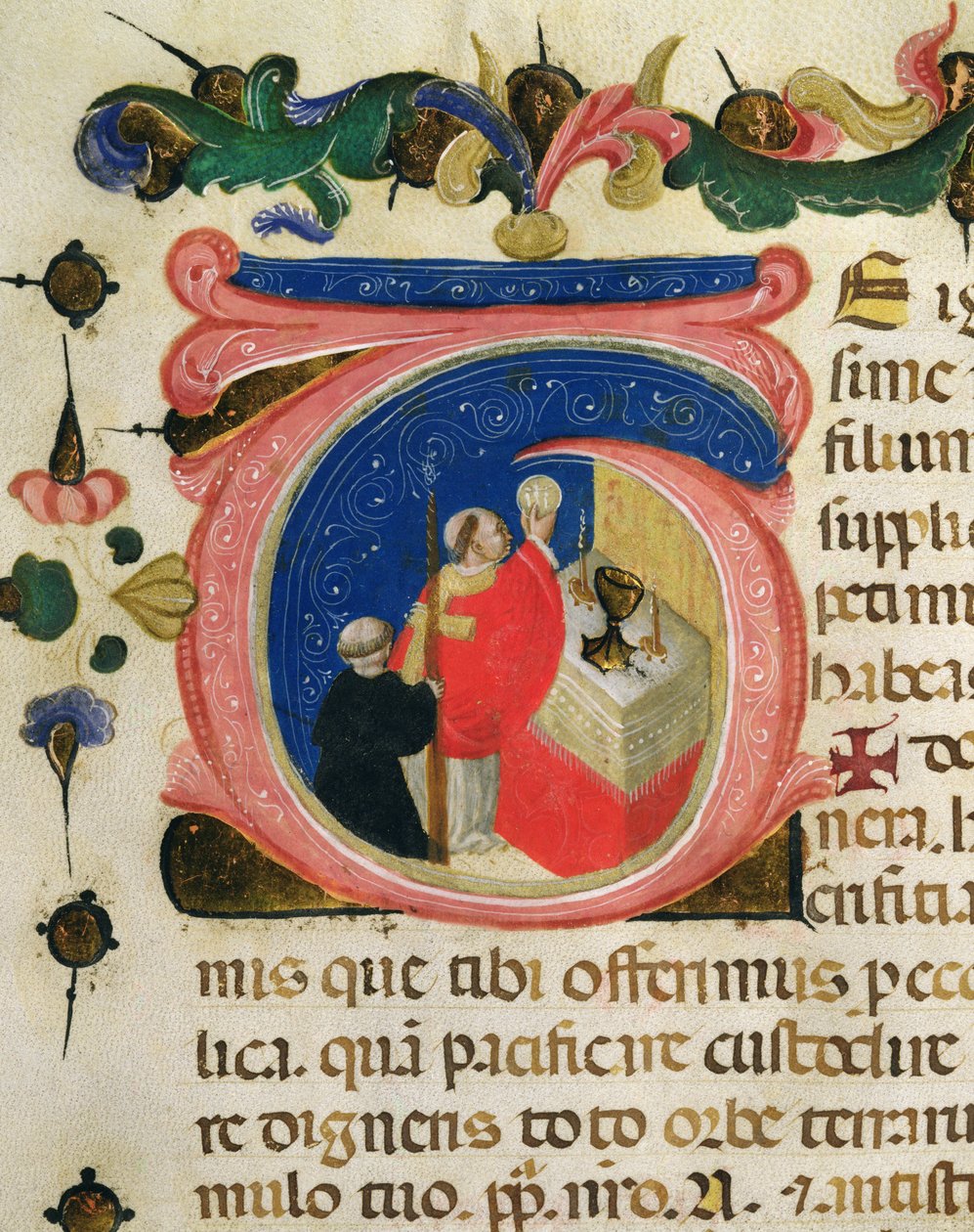 Celebracja Eucharystii, z Mariegoli świeckiego cechu św. Hieronima, ok. 1400 (atrament i złoto płatkowe na welinie) autorstwa Italian School