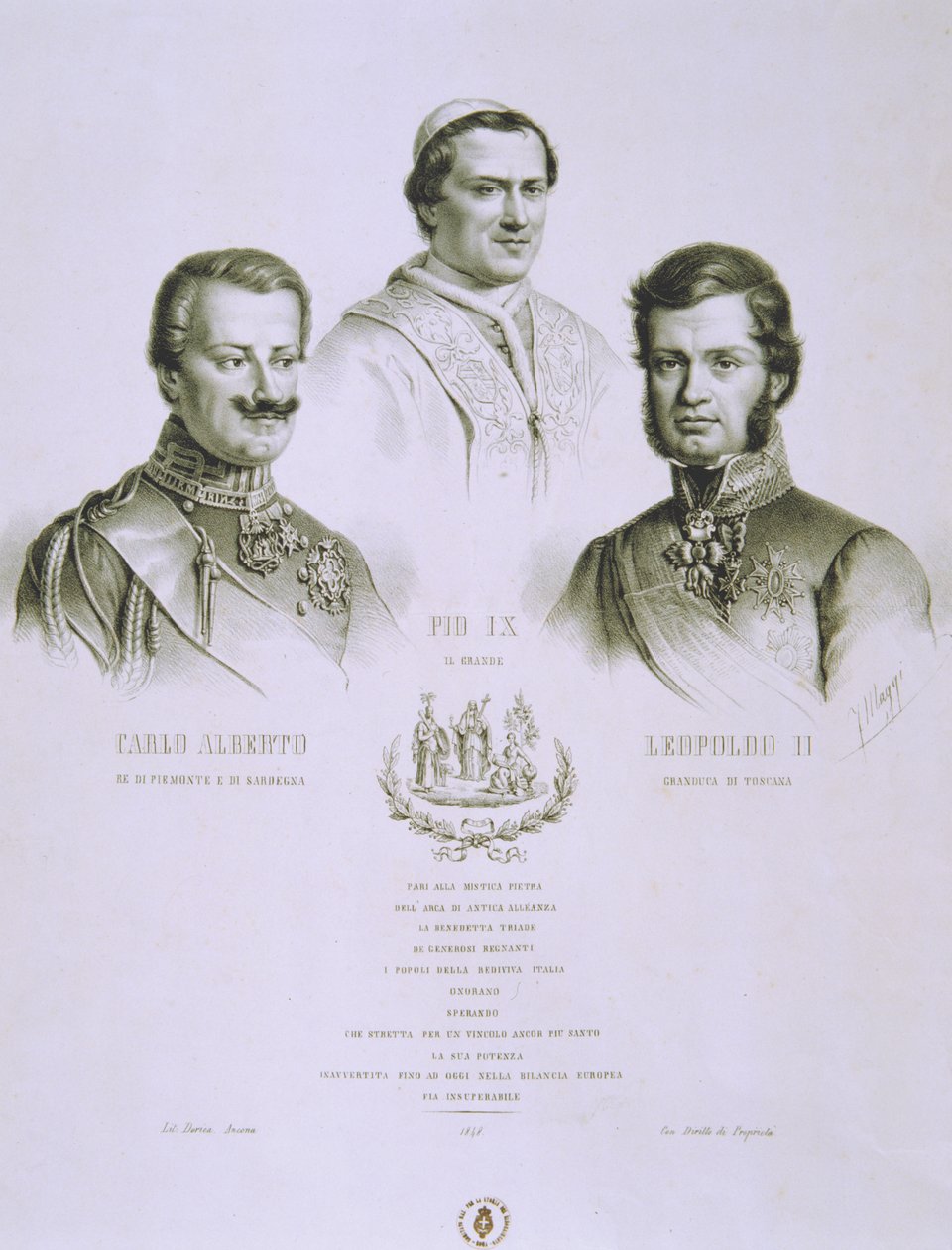 Karol Albert, Pius IX i Leopold II, 1848 autorstwa Italian School