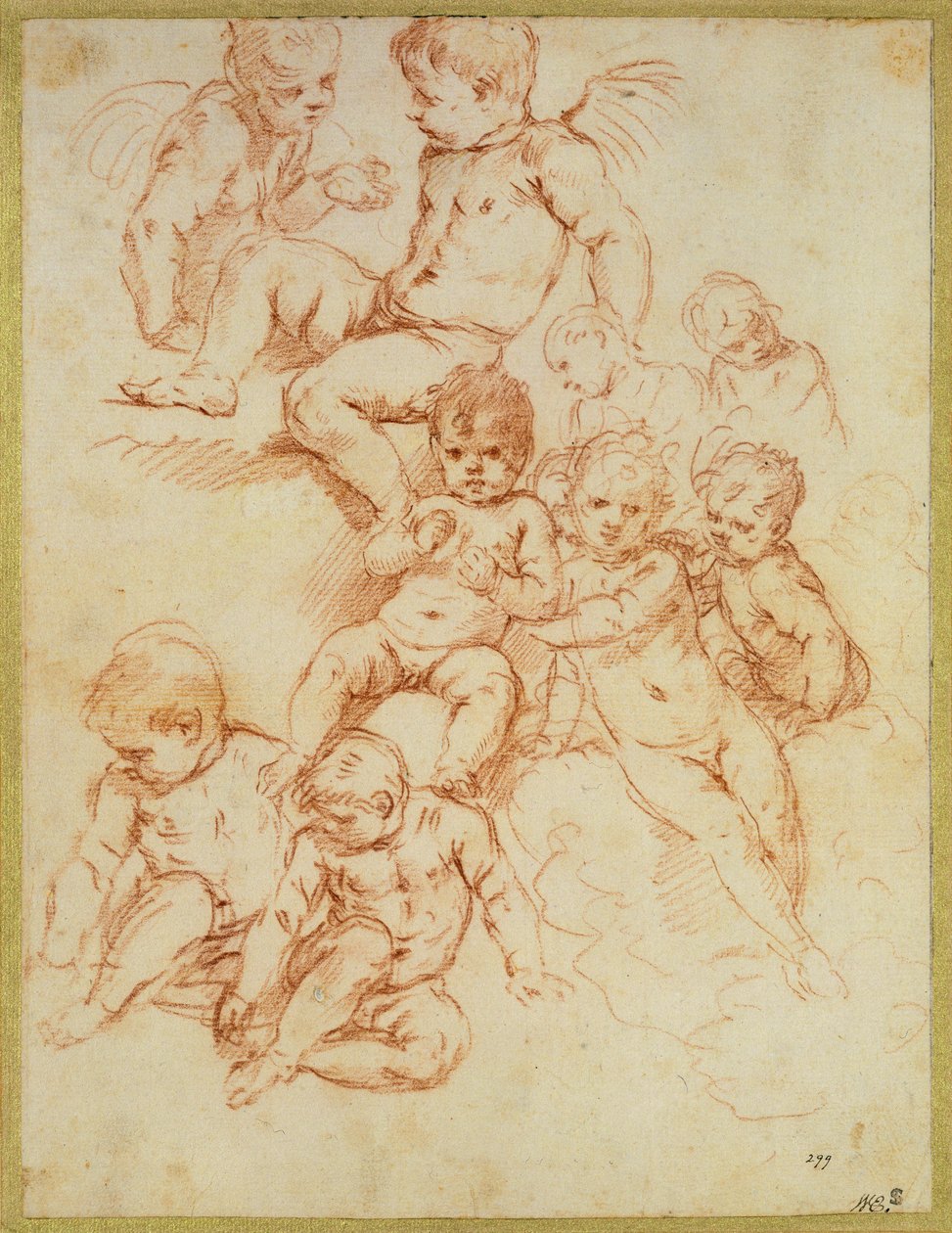 Aniołki, początek XVII w. (czerwona kreda na papierze) autorstwa Italian School