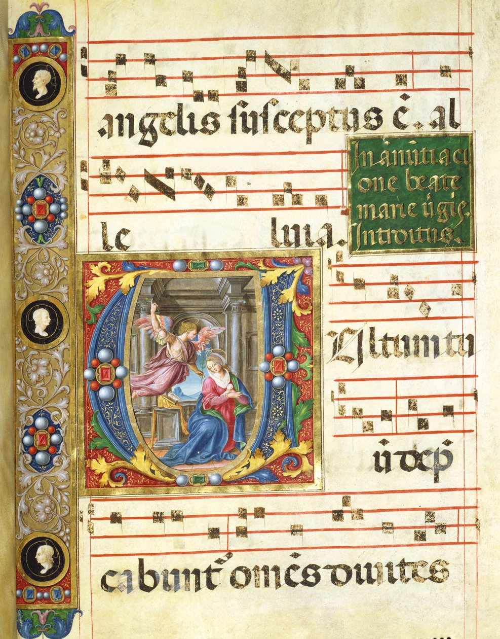 Miniatura chóralna ze Zwiastowaniem (pigment na welinie) autorstwa Italian School