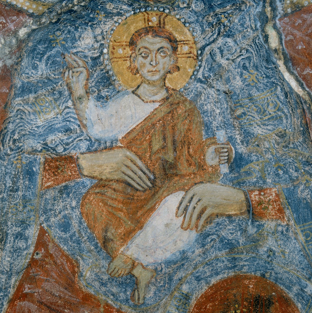 Chrystus, fragment fresku Madonny z Dzieciątkiem z aniołami Raffaelem i Gabrielem autorstwa Italian School