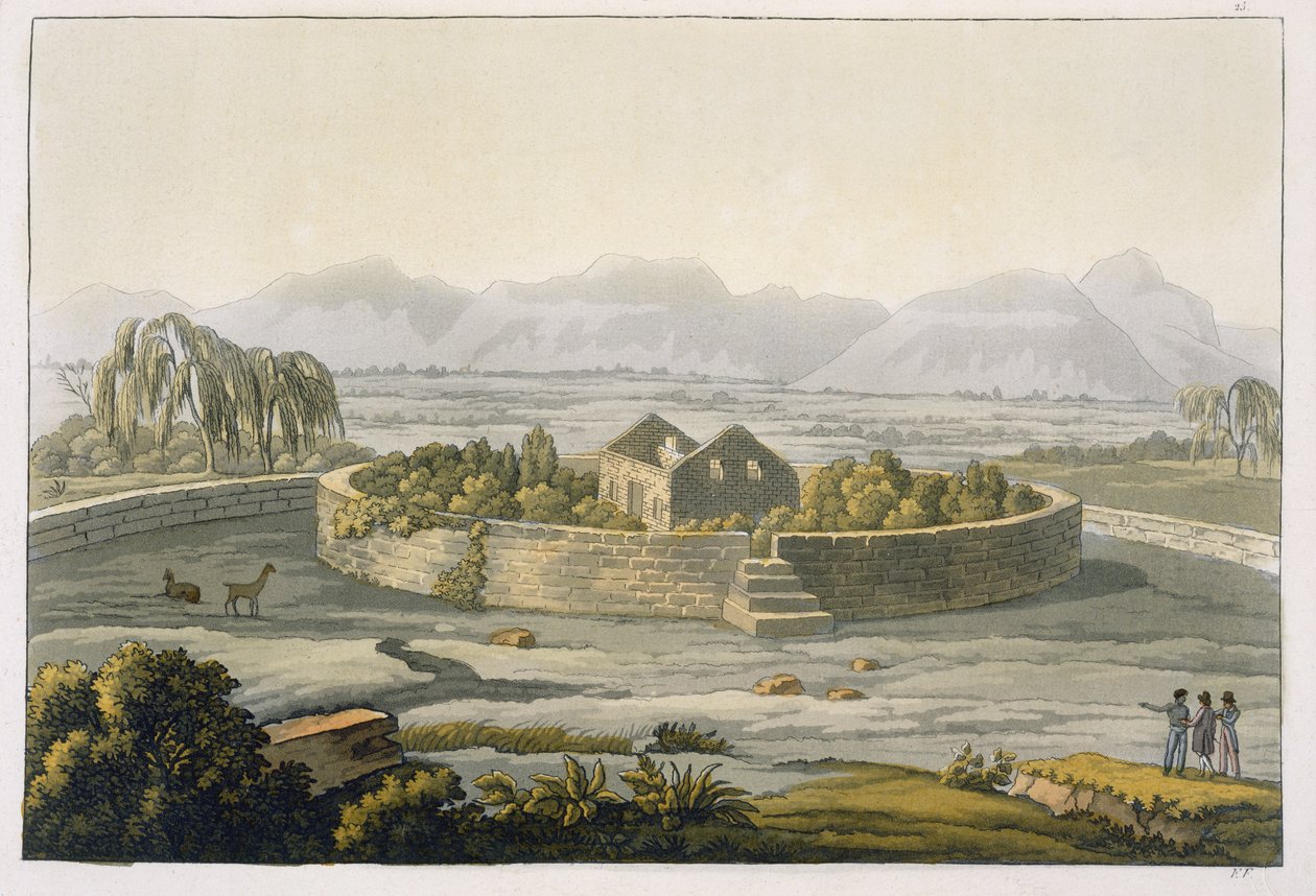 Okrągła forteca Cannar, Peru, z Le Costume Ancien et Moderne, tom II, płyta 1, Jules Ferrario, wydana ok. 1820-30 autorstwa Italian School
