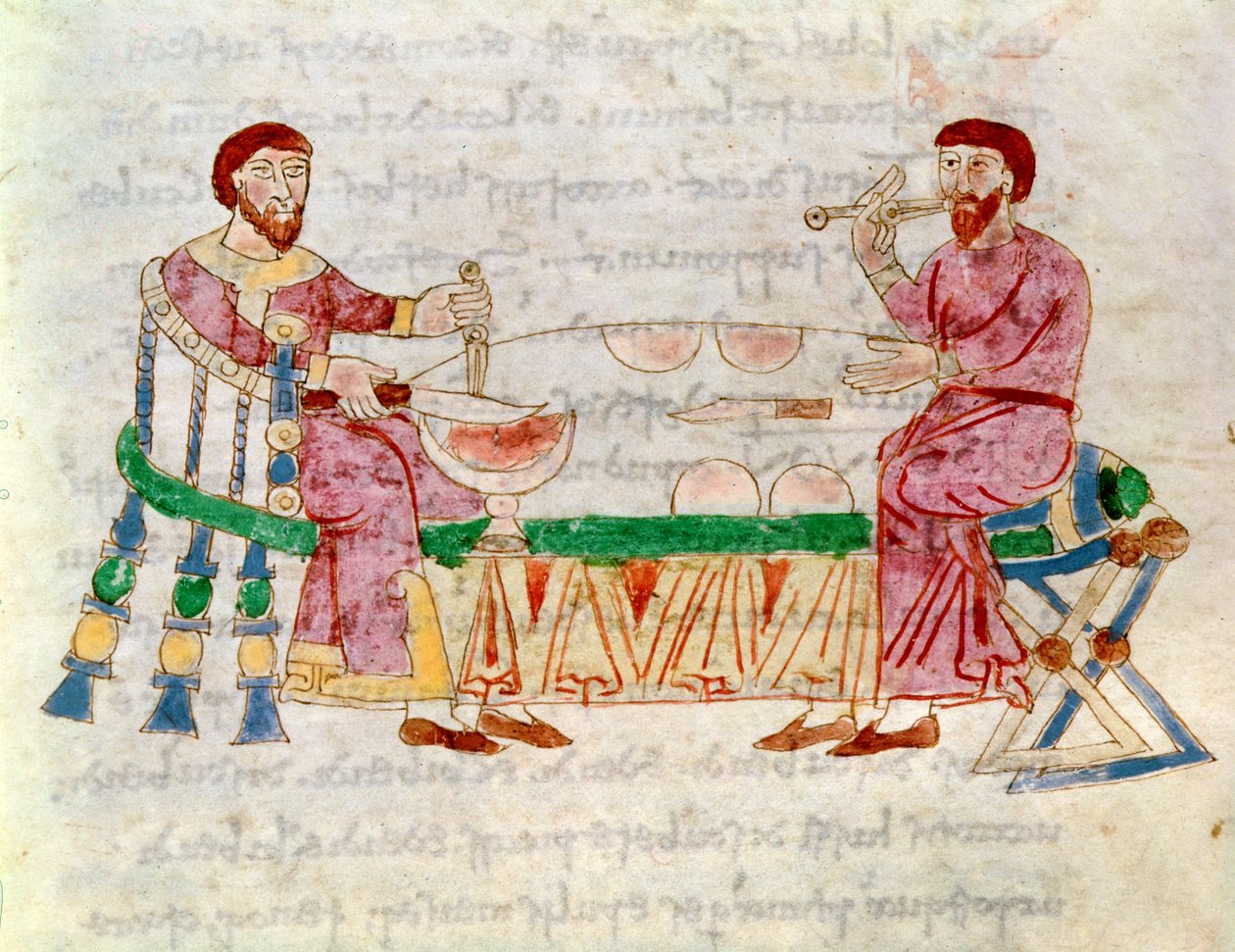 Codex 132 Livre 22 Rozdział 1 Posiłek, z De Universo Rabanus Maurus (ok. 780-856) 1023 autorstwa Italian School
