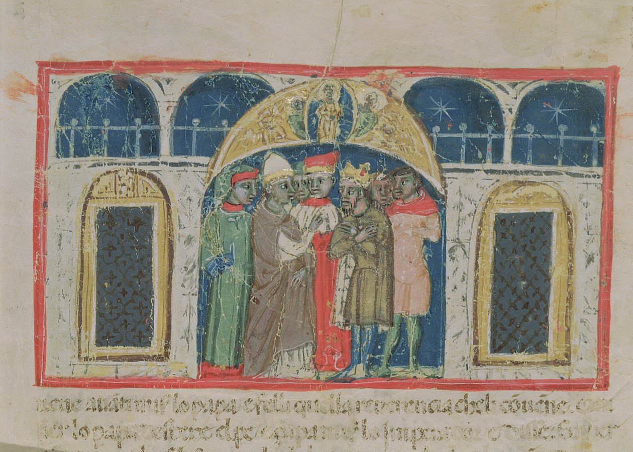 Codex Correr I 383 Pokój między papieżem Aleksandrem III (1159-81) a cesarzem Fryderykiem Barbarossą (ok. 1123-1190) na placu św. Marka (welin) autorstwa Italian School