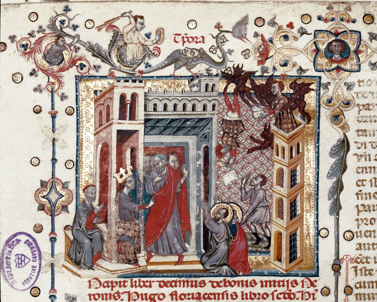 Codices Cavenses, Cod.25 f.181, Szymon Mag, Cesarz Neron i Apostołowie, miniatura ze Speculum Historiale, część I, Vincenta de Beauvais, c.1320 (tempera na welinie) autorstwa Italian School