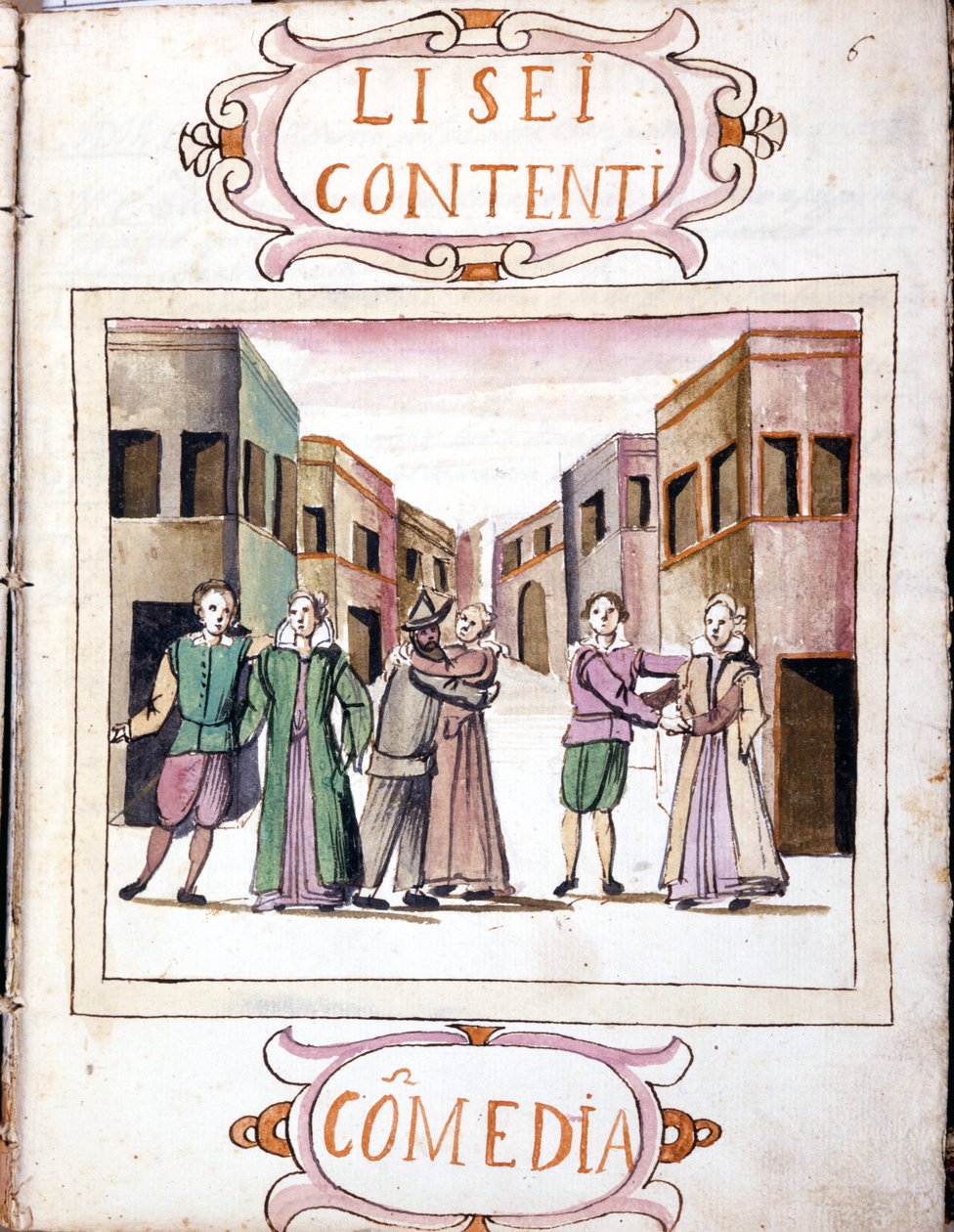 Komedia Li sei contenti po tomie rękopisu „Scenariusze najbardziej wybranych histrionów” (1621-1643). Rzym, Accademia dei Lincei. autorstwa Italian School