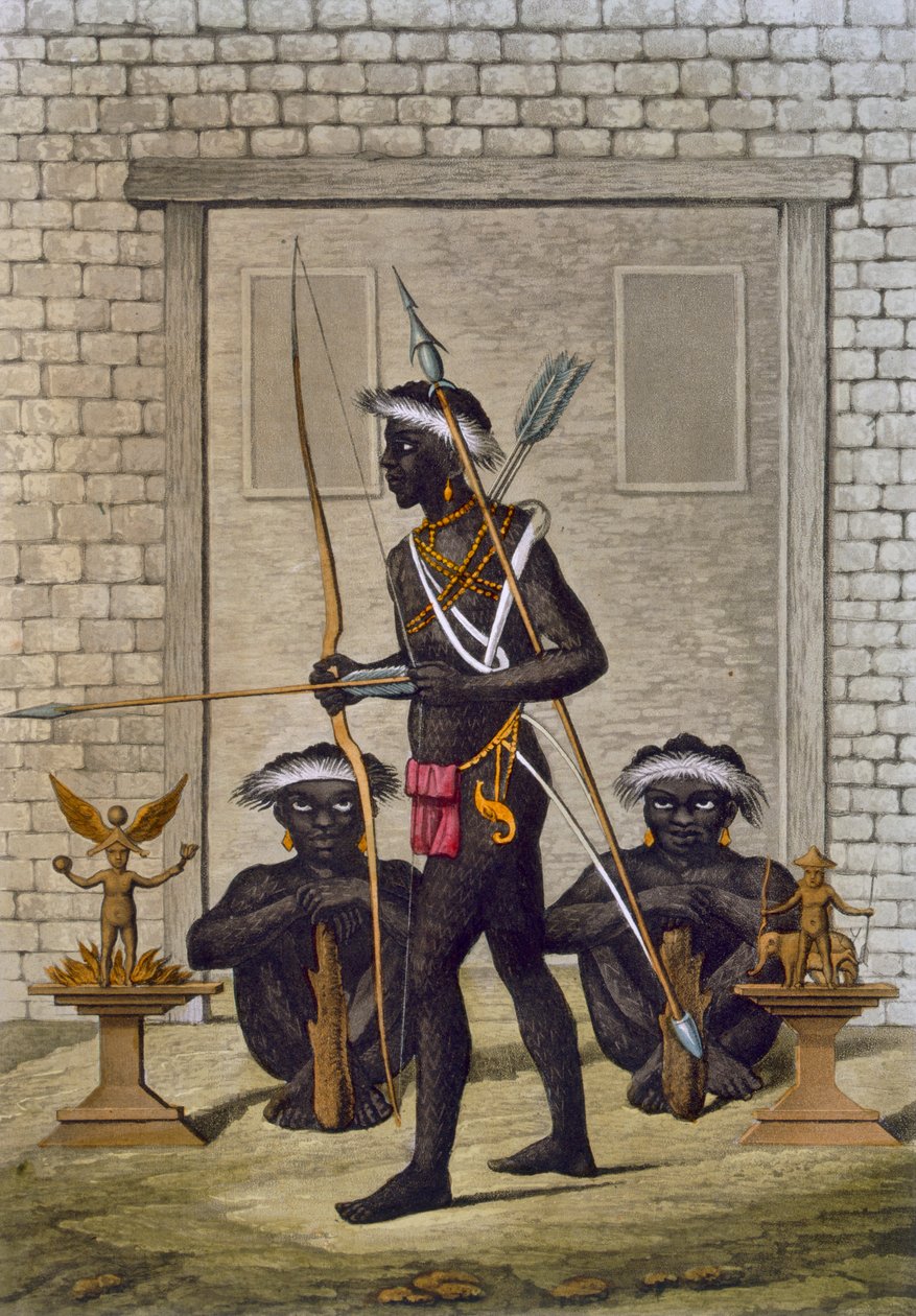 Członkowie plemienia Kongo i postacie fetyszyści strzegą pałacu Saby lub władcy, ok. 1820-30s autorstwa Italian School
