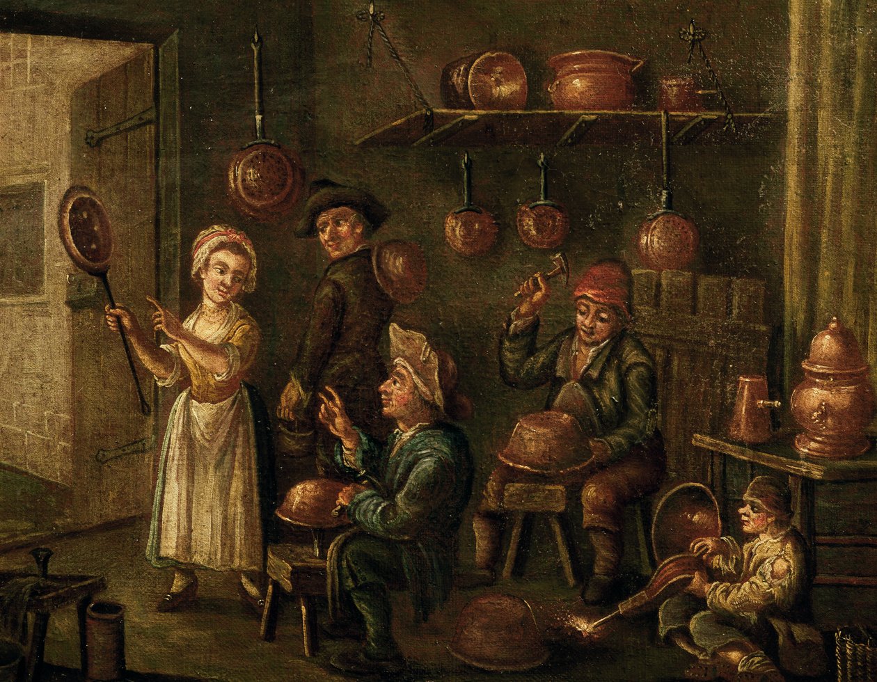 Warsztat miedziany, Nieznany artysta wenecki, Włochy autorstwa Italian School