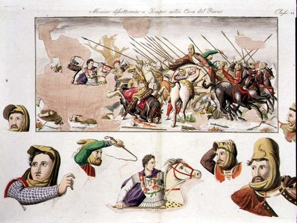 Kopia Mozaiki Aleksandra z Domu Fauna, Pompeje, tablica 10, klasa 6 z części I „Historii Narodów” (akwatinta) autorstwa Italian School