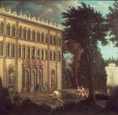 Wiejski Dom z Eleganckimi Figurami (jeden z pary) autorstwa Italian School