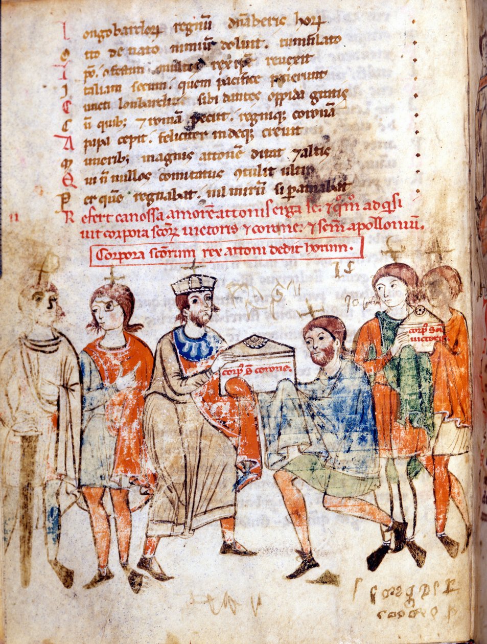 Dwór Matyldy z Canossy (lub hrabiny Matyldy z Toskanii) (1046 - 1115) w „”Vita Mathildis””” Donizone, rękopis z XIII wieku. Lukka, Biblia, Governativa. autorstwa Italian School