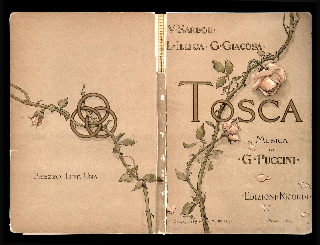 Okładka, Libretto della Tosca Giacomo Pucciniego, wydanie Ricordi, Włochy autorstwa Italian School