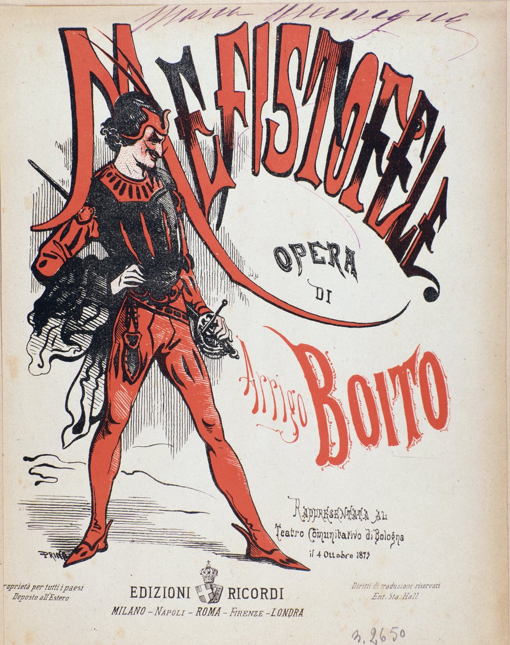 Okładka partytury opery Mefistofele Arrigo (Enrico) Boito autorstwa Italian School