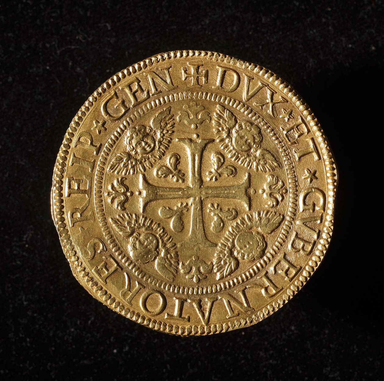 Waluta Republiki Genów: 12,5 złota podwójna moneta. Średnica 61 mm. 1656. przód. Muzeum Genów Strada Nuova (inw. 6456) autorstwa Italian School