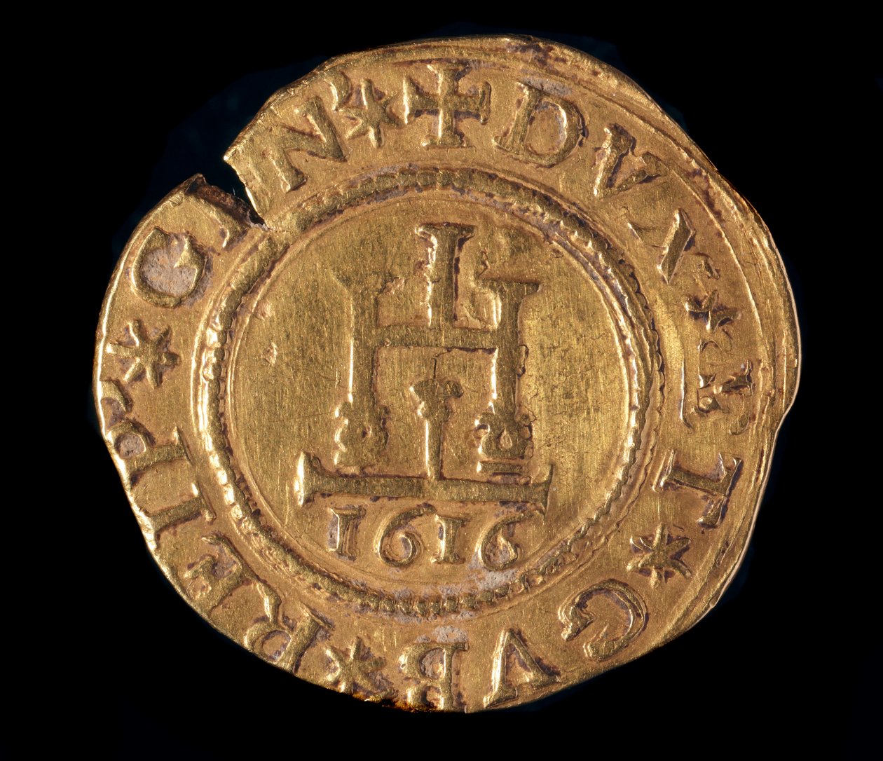 Waluta Republiki Genów: złota kwadrupla z portalem do Genui. Średnica 32 mm. 1616. przód. Genes Musei di Strada Nuova autorstwa Italian School