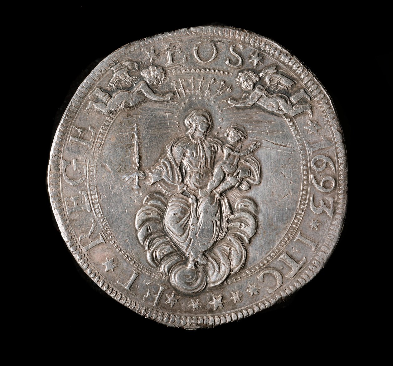 Waluta Republiki Genów: srebrna moneta 5 ecu. Śr. 61 mm. 1693. Powrót. Genes Musei di Strada Nuova autorstwa Italian School