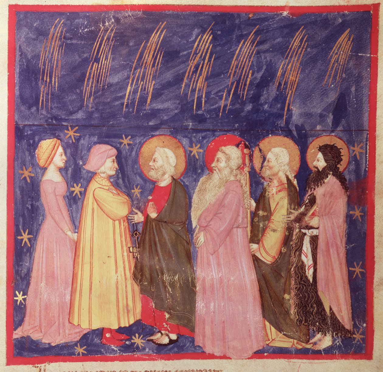 Dante i Beatrice ze świętymi raju, z Boskiej komedii Dantego Alighieri (1265-1321) autorstwa Italian School