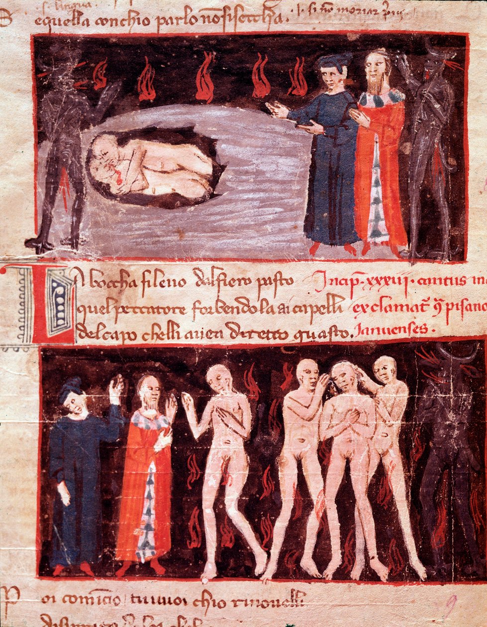 Dante i Virgil spotyka Ugolino, zdrajcę (piosenka 23 z piekła w Boskiej Komedii) miniatura autorstwa Italian School