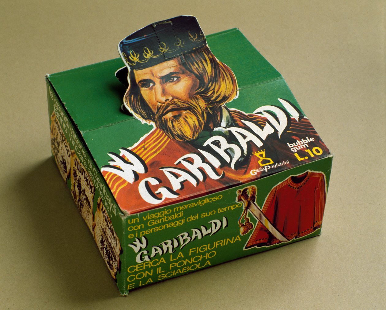 Produkty pochodne: pudełko gumy do żucia z podobizną Giuseppe Garibaldiego autorstwa Italian School