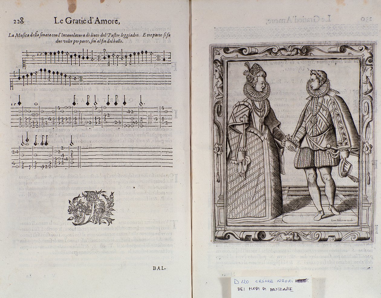 Opis baletu dla dwojga Podwójna strona Le Gratie dAmore (Le Grazie dAmore) włoskiego tancerza Cesare Negri pt. Il Trombone (1536-1604), traktat o tańcu autorstwa Italian School