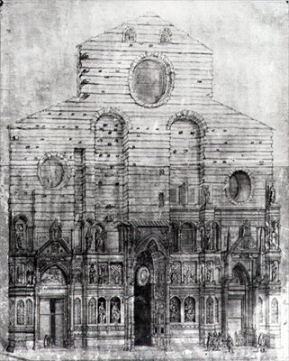 Projekt fasady Santa Maria del Fiore lub Duomo, Florencja (pióro i atrament na papierze) (zdjęcie czarno-białe) autorstwa Italian School