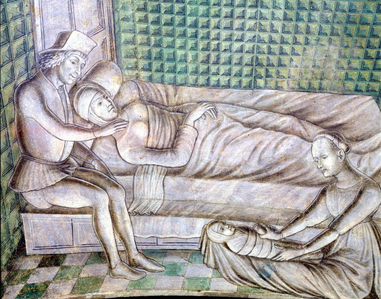 Fragment fresku zamku Roccabianca w Parmie z 1480 roku, obecnie w Castello Sforzesco w Mediolanie. Przedstawia historię Gryzeldy, zaczerpniętą z opowiadania z „Dekameronu” Giovanniego Boccacio (1313 - 1375). (Grisélidis). To jest sto autorstwa Italian School