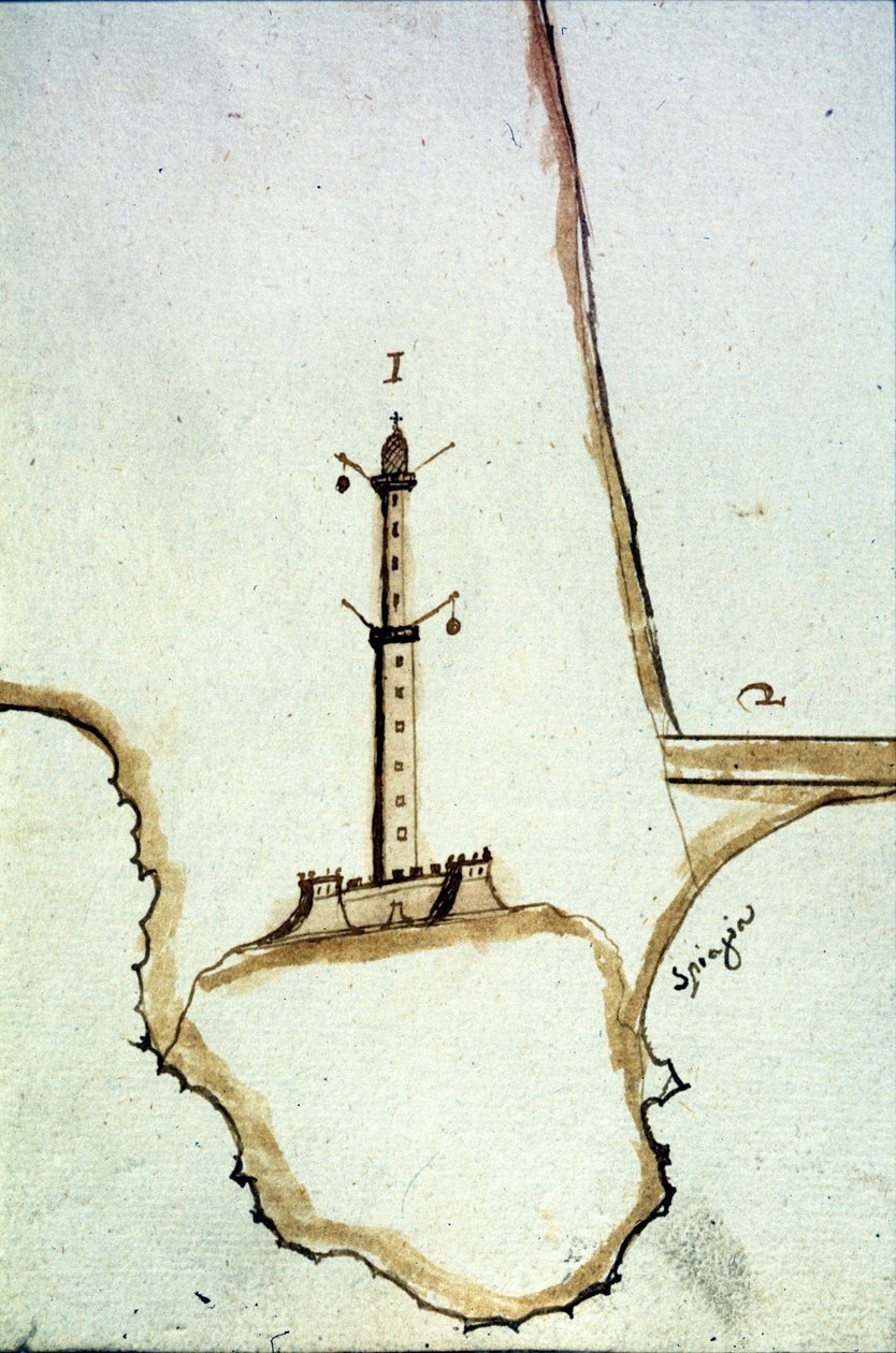 Fragment odręcznej mapy topograficznej z XVII wieku przedstawiającej położenie latarni genueńskiej. autorstwa Italian School