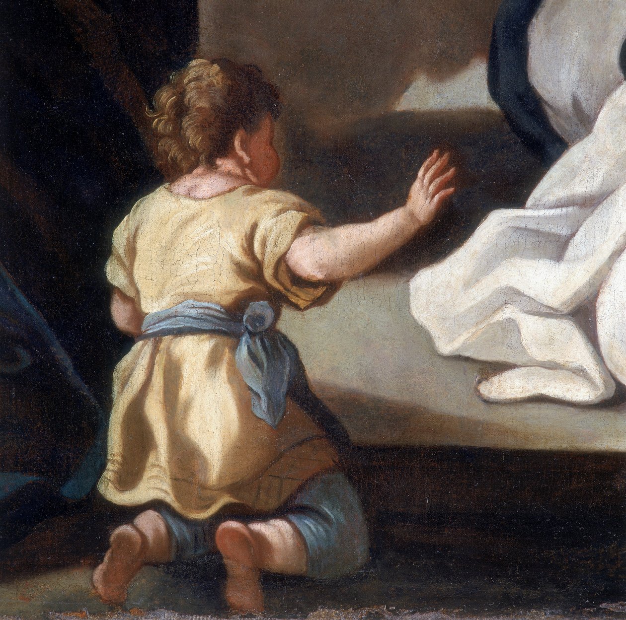 Fragment obrazu przedstawiający Madonnę Różańcową ze świętymi Dominikiem i Katarzyną ze Sieny autorstwa Italian School