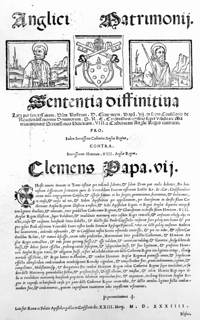 Dokument stwierdzający orzeczenie Papieża o ważności małżeństwa Henryka VIII i Katarzyny Aragońskiej, 1534 (druk) autorstwa Italian School