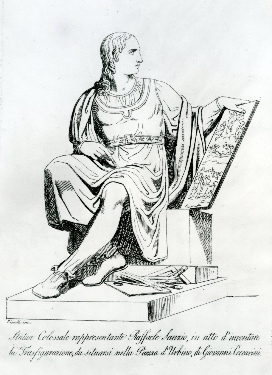 Rysunek posągu autorstwa Giovanniego Ceccariniego Raffaello Sanzio da Urbino autorstwa Italian School