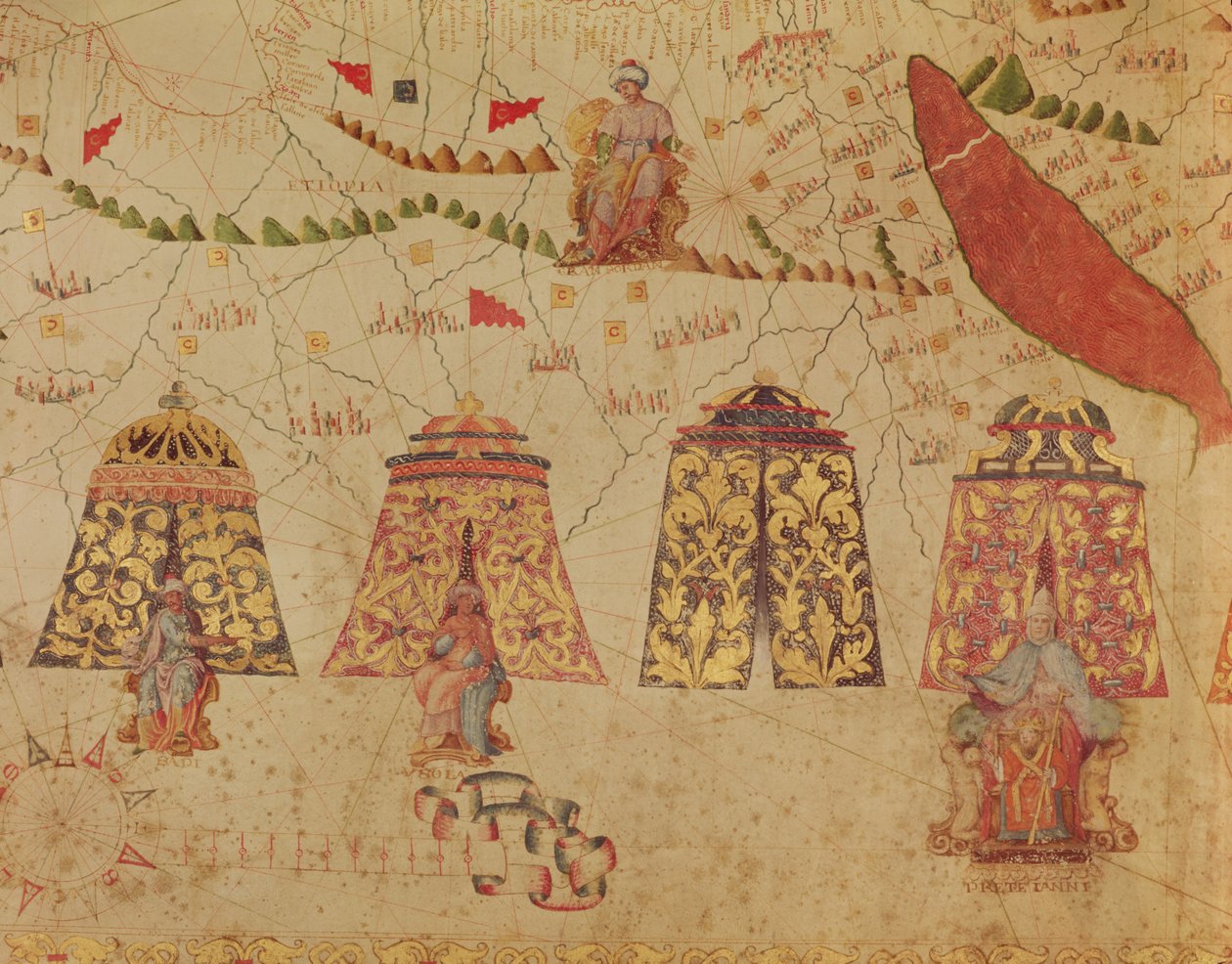 Afryka Wschodnia i Morze Czerwone z Prezbiterem Janem i legendarnymi królami Afryki, szczegół z mapy Morza Śródziemnego autorstwa Vesconte de Maggiolo, 1563 autorstwa Italian School