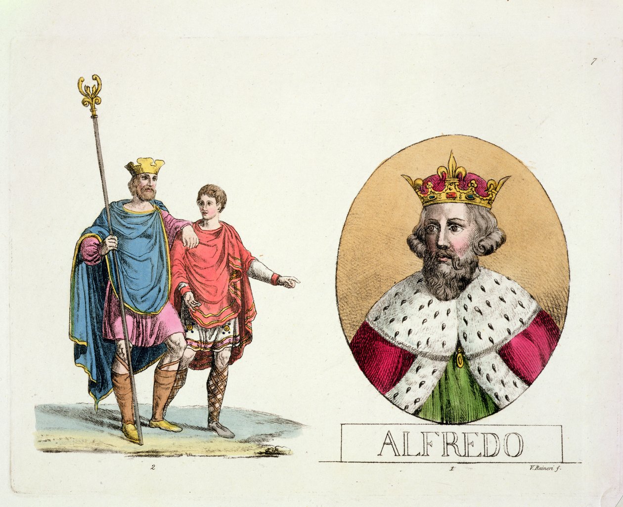 Edward Wyznawca i Król Alfred, tablica 7 z Historii Narodów (akwatinta) autorstwa Italian School