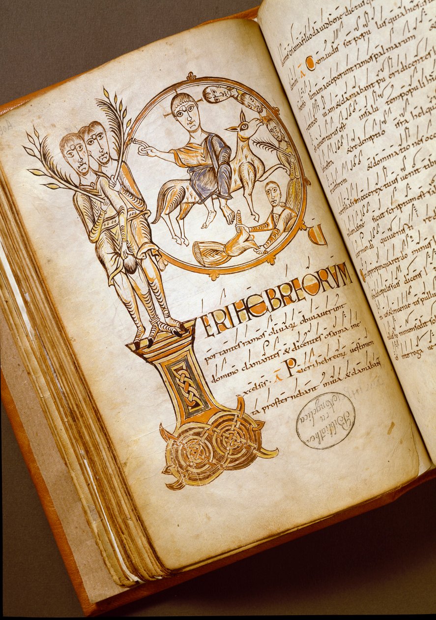 Wejście w Jerozolimie Rękopis ze szkoły bolońskiej. (MS.123-Foglio 54 v) Rzym z XI wieku, Biblioteca Angelica autorstwa Italian School